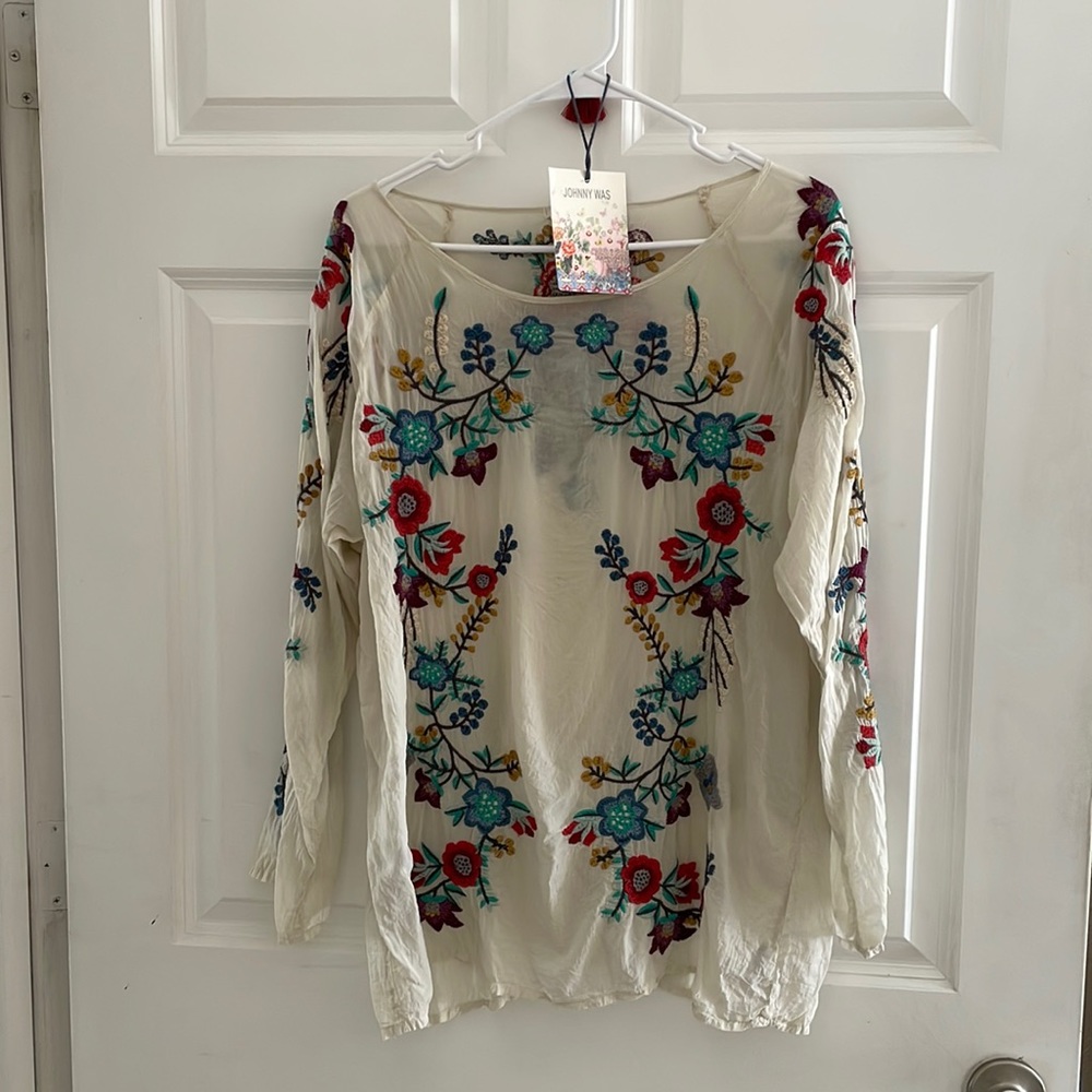 Johnny Was Embroidered Floral Top